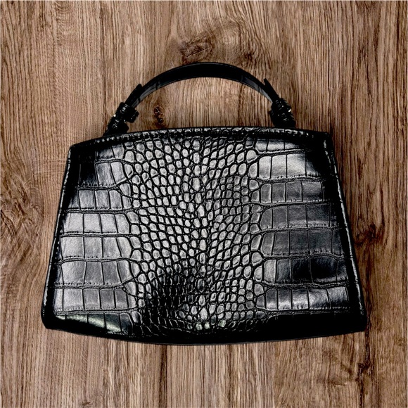 Topshop Handbags - TopShop Black Crocodile-Embossed Handbag With Attachable Long Strap